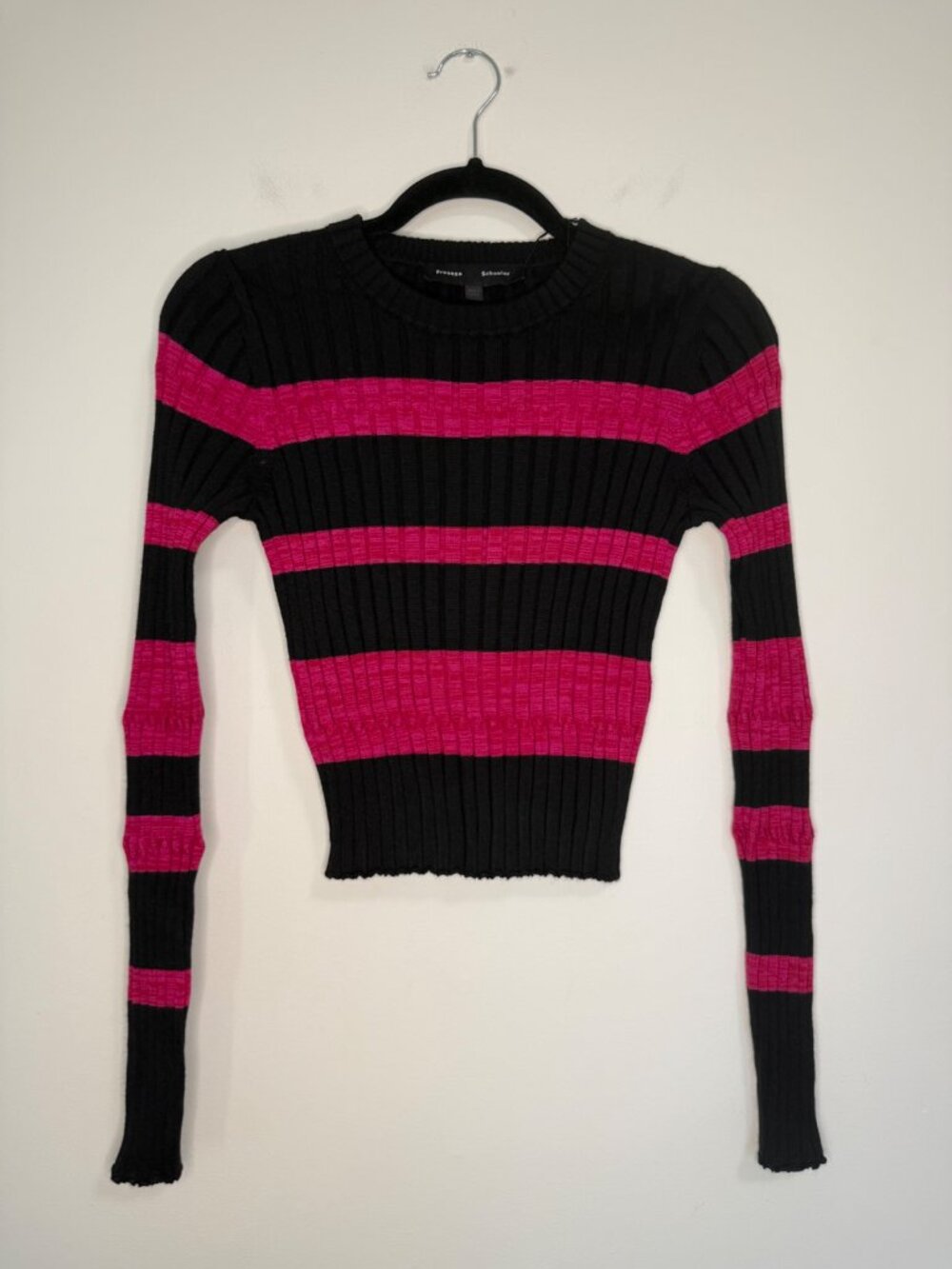 Proenza Schouler Rib Multi Stripe Sweater Black Pink Small Womens NWT